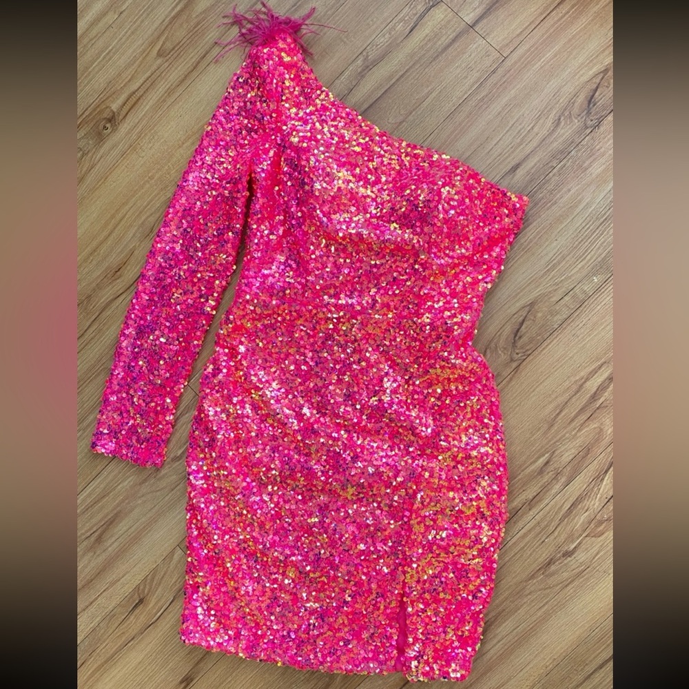 Vibrant Pink Sequin One-Shoulder Dress